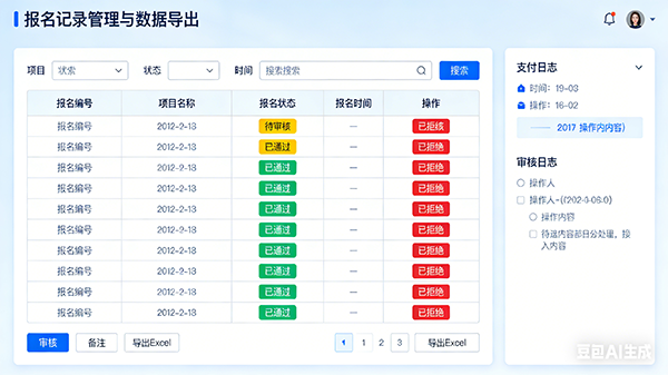 报名记录管理与数据导出界面